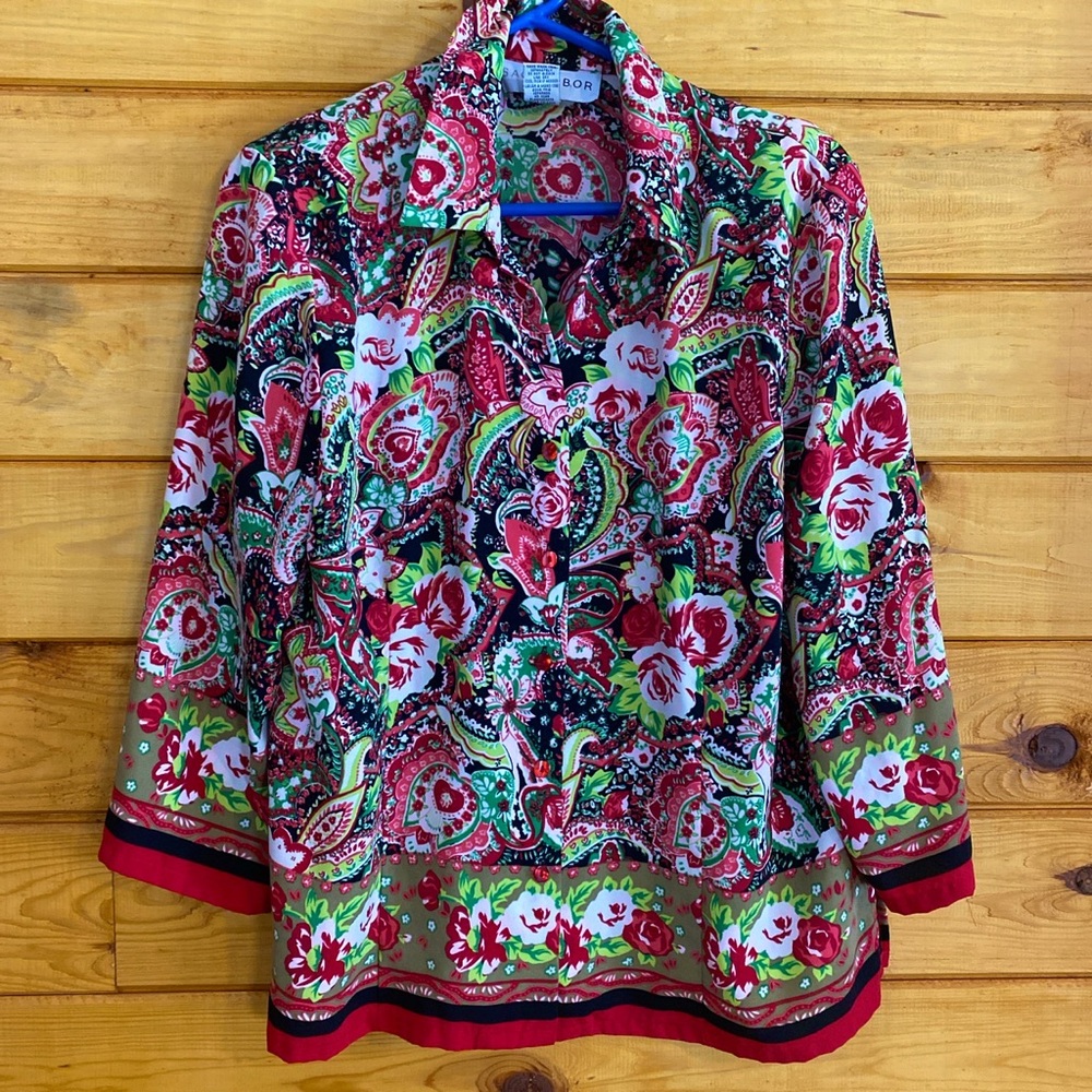 sag harbor vintage paisley button up blouse